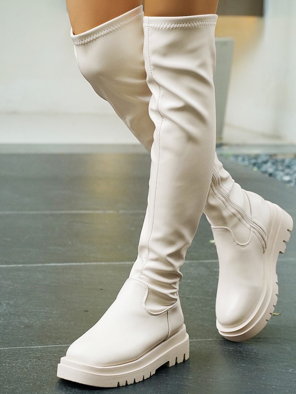 Over-the-Knee Chunky Sole Boots in Cream NEW